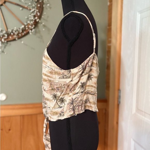 American Eagle Outfitters Brown and Cream Tie-Front Crop Camisole size L - Picture 3 of 12